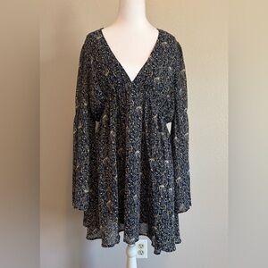 LUCCA Boho Floral Bell Sleeve Mini‎ Dress - Size Large